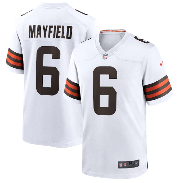 mens nike baker mayfield white cleveland browns player game jersey